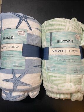 Velvet Throw Blankets set of 2 NWT coastal theme soft & light beautiful colors